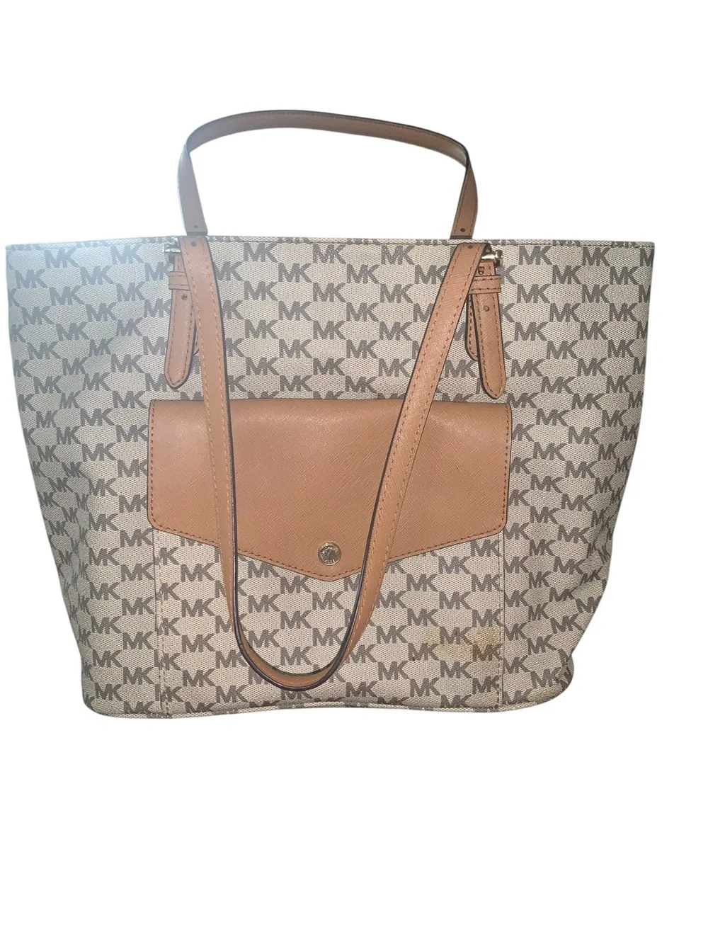 Michael Kors Monogram Tote in Beige and Brown - Picture 2 of 8